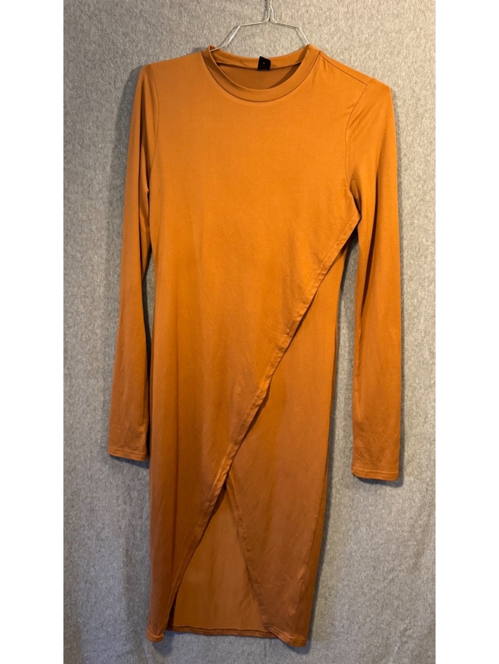 Shein womens orange long sleeve asymmetrical bodycon midi dress size EU 50